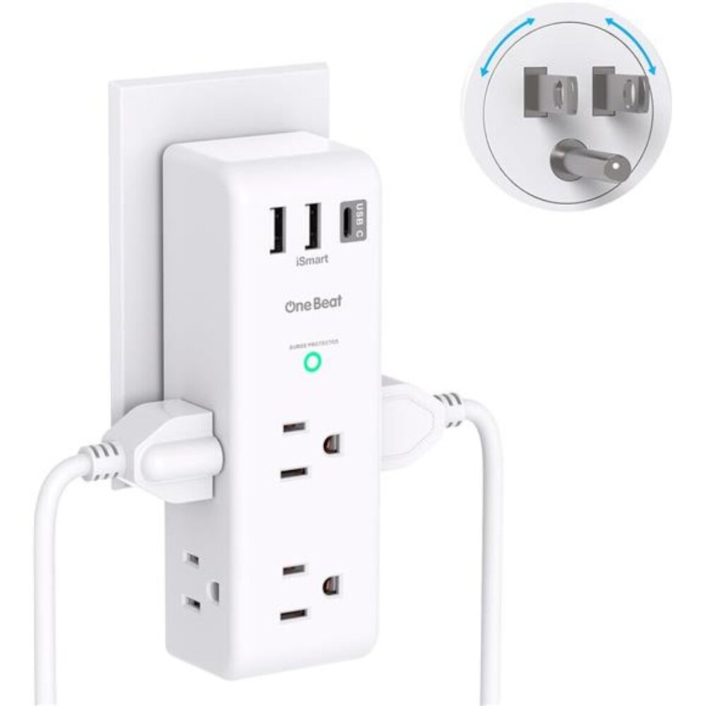 Surge Protector Outlet Extender - with Rotating Plug, 6 AC Multi Plug Outlet